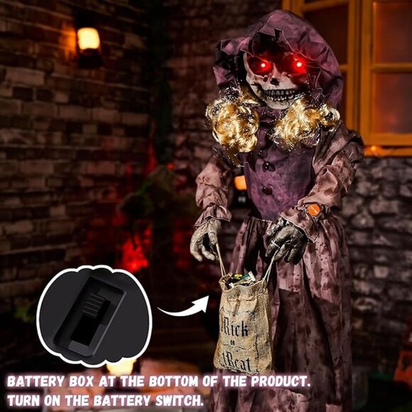 ELAMAS 4 ft Animatronic Halloween Doll With Double Face Glowing Red Eyes - Picture 5 of 9